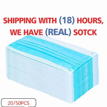 

20/50pcs Disposable Protective Mask 3 Layer Nonwove Ply Filter Mouth Face Mask Anti-dust Anti-fog Meltblown Earloop Mouth Mask