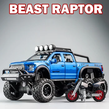 1:28 Ford Raptor F150 Big Wheel Alloy Diecast Car Model With Sound Light Pull Back Car Toys For Children Xmas Gifts