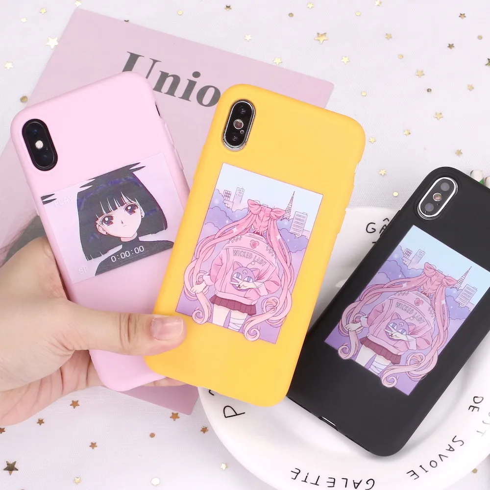 

For 11 Pro 8 8Plus X XR 7 7Plus XS Max 6 6S 5 SE Harajuku Sailor Moon Summer Girl Candy Silicone Soft Phone Case Coque Funda