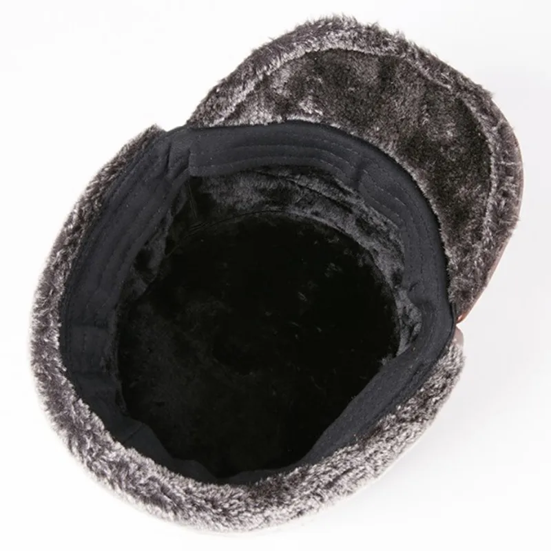SILOQIN Men's Winter Bomber Hats Natural Genuine Leather Caps for Men gorras Fur Warm Earmuffs Hat Anti-cold Cowhide Leather Cap winter hat,fashion hat,fur hat,earflap hat
