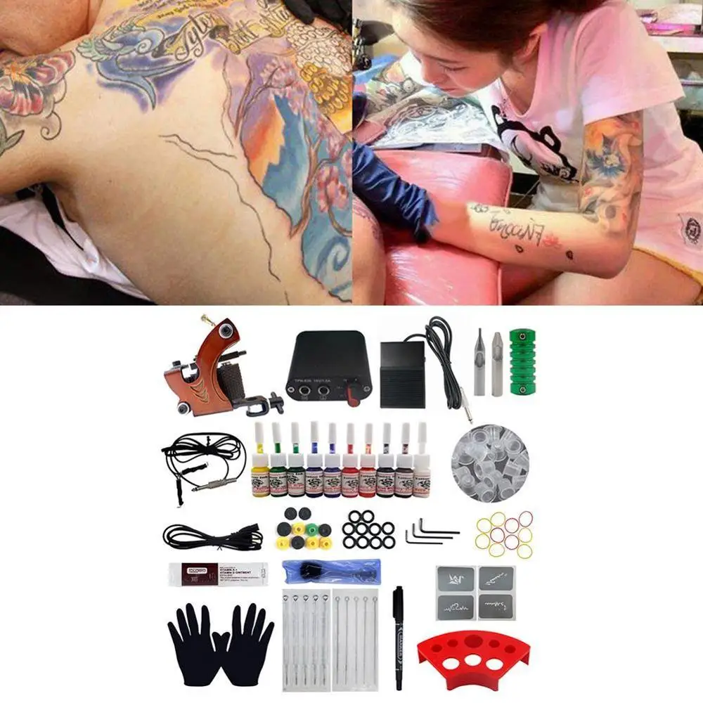 Photo Product Compleet Tattoo Kit 1 Machines Gun Tattoo Accessoires Supply Permanente Make-Up Tattoo Set Body Art Gereedschap Zwarte Inkt Voor