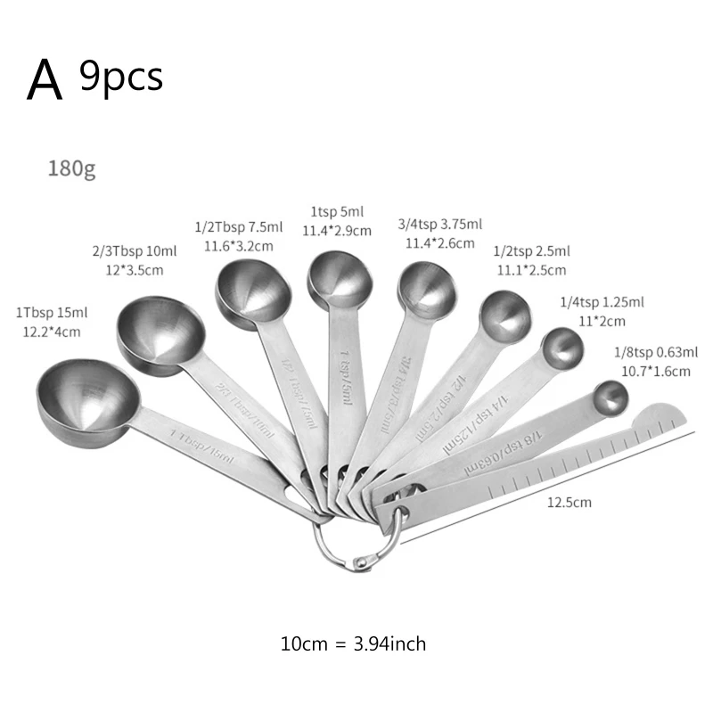 6/8/9pcs Measuring Spoons Stainless Steel Seasoning Coffee Tea Measure Scoop with Scale Ruler Bakery Tool