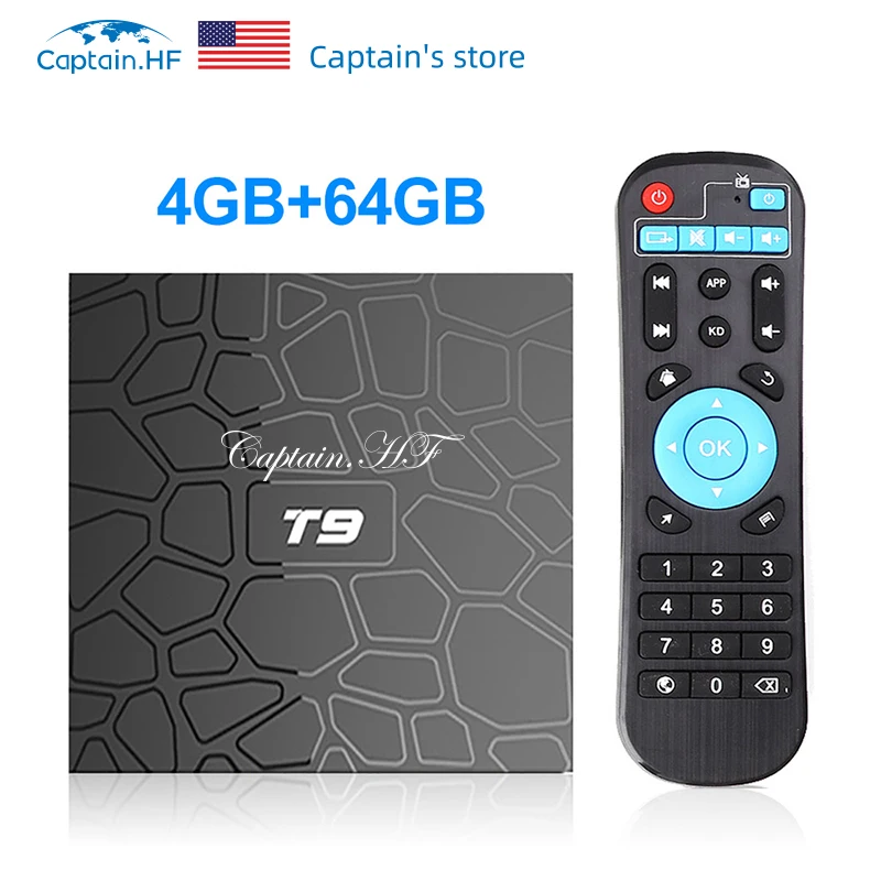 Captain HF T9 Smart tv Box 4 ГБ 32 ГБ 64 Гб RK3318 Android 9,0 медиаплеер 1080P H.265 4K Google плеер телеприставка Смарт ТВ Приставка - Color: 4GB 64GB