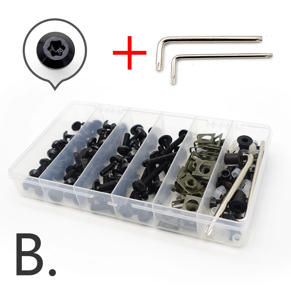 Винты для мотоцикла набор коробка с винтами гайки ремонтный инструмент для Aprilia Leonardo bmw r1150rt yamaha neos Suzuki SV 1000 yamaha mt09 tracer - Цвет: B Black