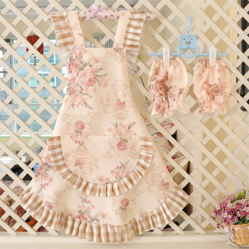 Flower aprons for woman with pocket multi use polyester cleaning apron