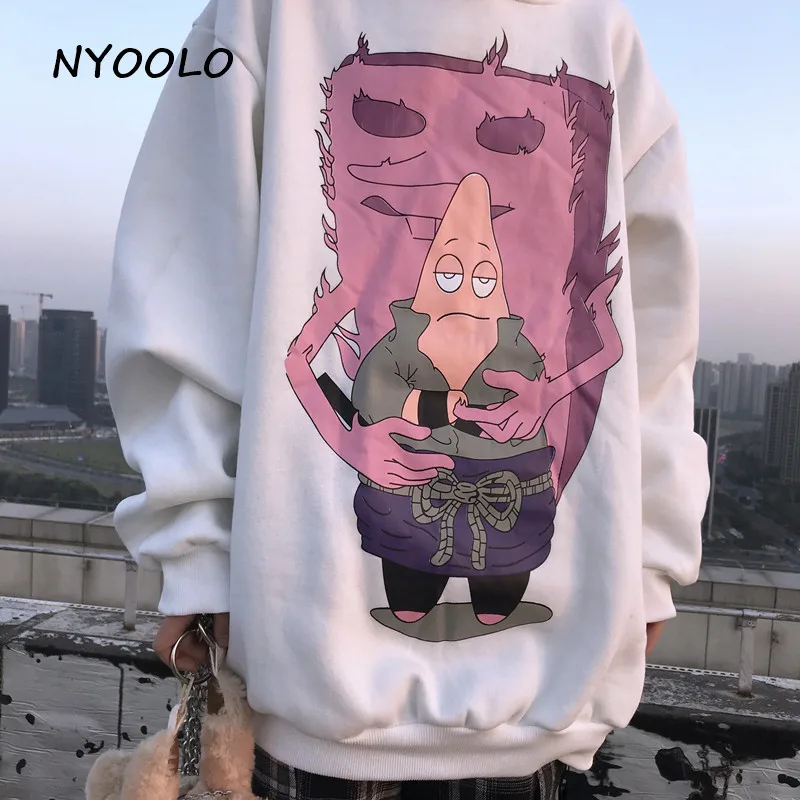 NYOOLO Harajuku street childlike мультфильм печати плюс бархат теплые толстовки Осень Зима Свободный пуловер толстовка с капюшоном для женщин мужчин