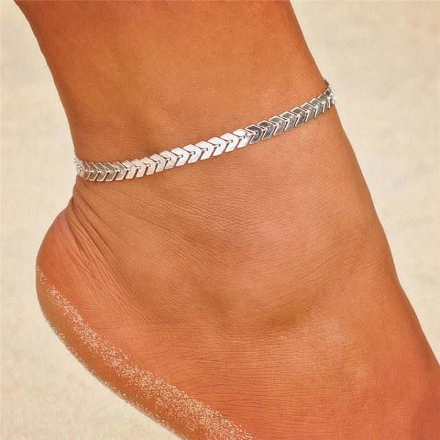 Female Anklets Simple Silver Color Heart Barefoot Crochet Sandals Foot Jewelry Two Layer Bracelet Anklets for Women