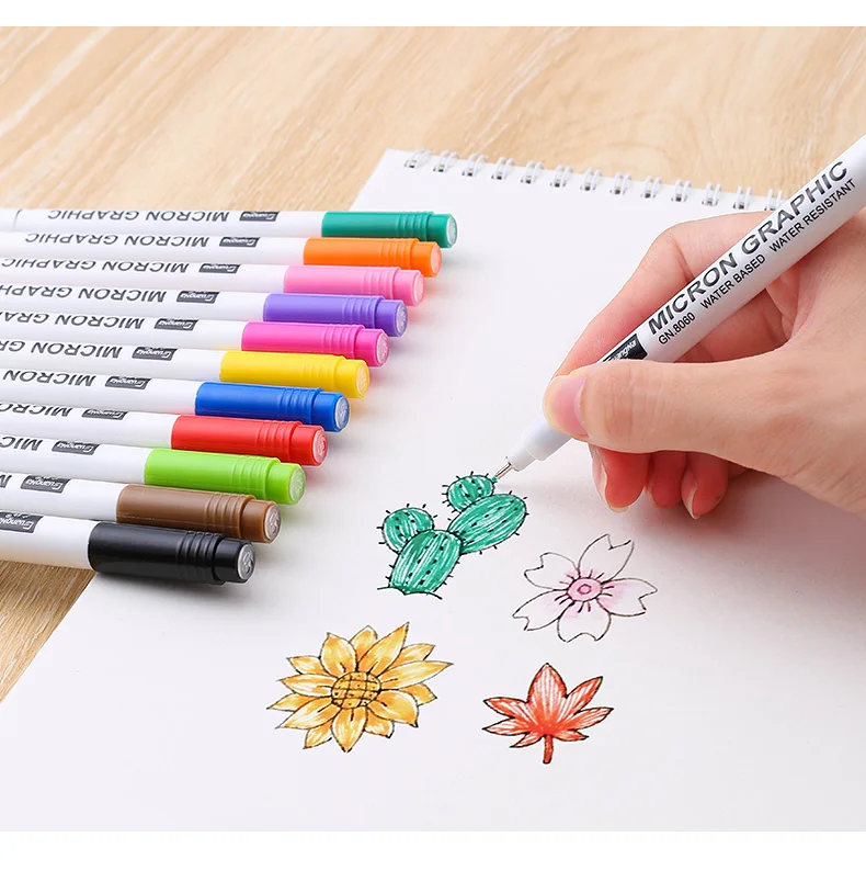 Haile 12 Farbe/set 0,5mm Retro Fluoreszenz Farbe Pigment Liner Pigma Stift Skizze Mikron Stift Skizzieren Stift Kunst marker Schreibwaren – Detail 12