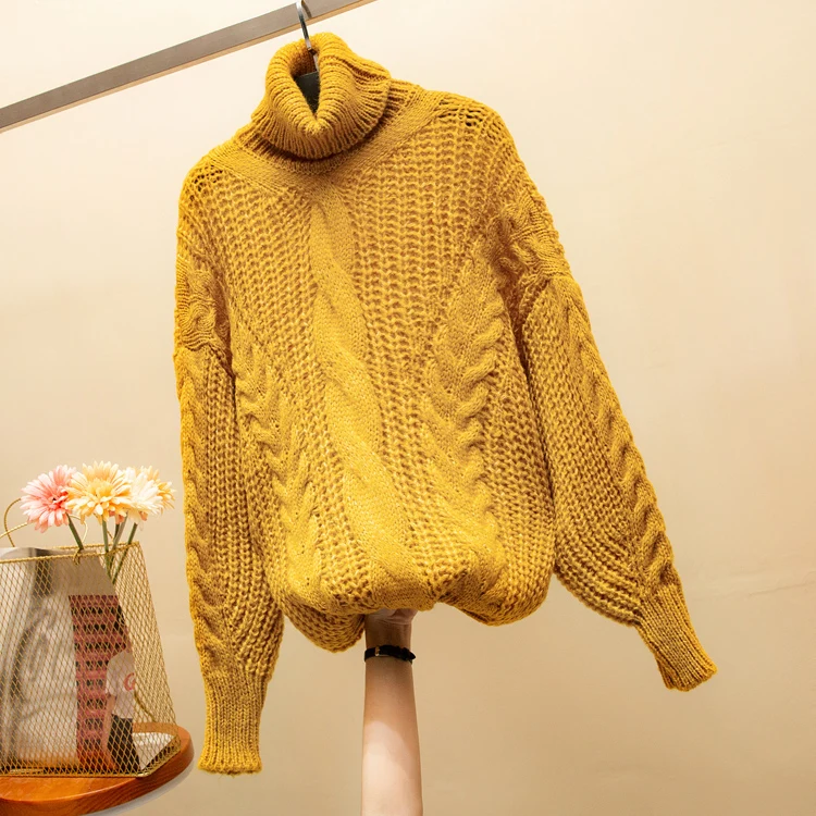 Женские свитера с высоким воротом, Зимняя мода, вязанные женские пуловеры, топы, женские пуловеры с длинным рукавом, свободные топы