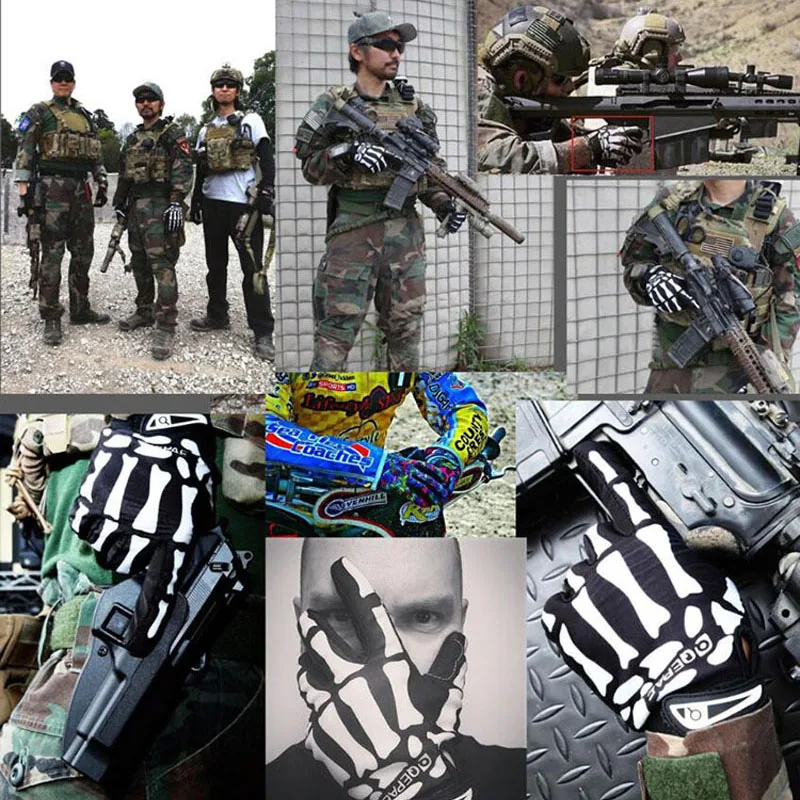 Skull Full Finger Tactical Knuckle Gloves Bicycle Ghost Motorcycle Touch Cycling Men's Winter Road Fishing Fitness Warm Glove 2