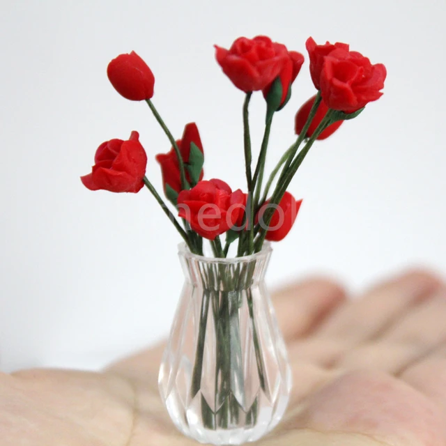 1/12 Lovely Miniature Dollhouse Daisy Flower Mini Rose Vase for Barbies Blyth Doll House Furniture Decoration Accessories 3