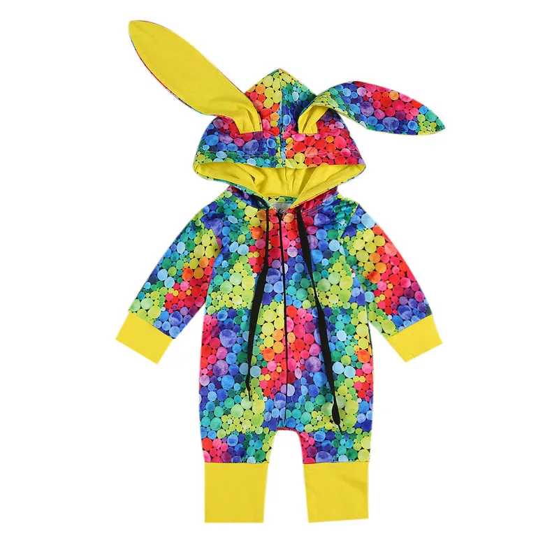 

Autumn Lovely Newborn Baby Boy Girl Hooded Rabbit Ears Romper Long Sleeve Zipper Closure Jumpsuit One-piece Warm Clothes 0-24M