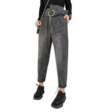 Джинсы для женщин в стиле бойфренд Корейская версия новой версии высокой талии моды без бомбы гарем джинсы