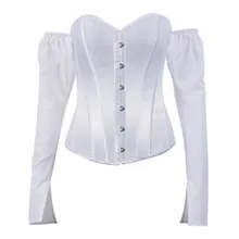 

White Corset Top Long Sleeve Victorian Gothic Lace-Up Adjustable Waist Vintage Bustier Leotard Blouse Women 2022 Black Shirt
