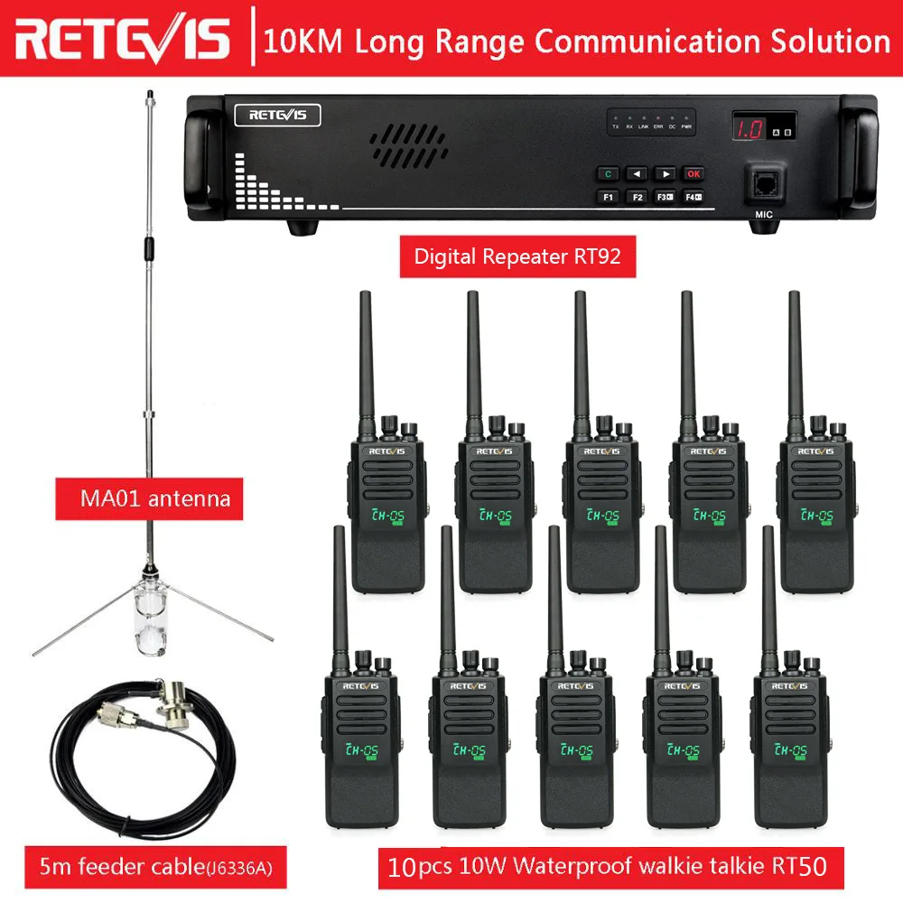 50 км коммуникационное решение RETEVIS RT92 10 Вт ретранслятор + шт. цифровой