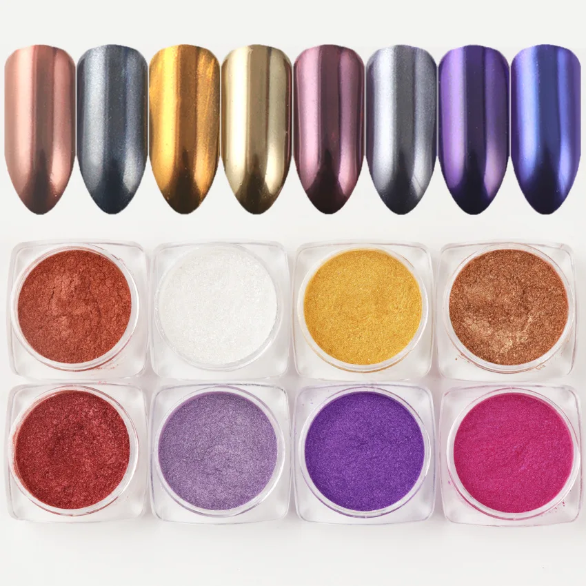 

8 Colors Chameleon Nail Powder Mirror Matte Effect Chrome Manicure Nail Art Pigment Powder Glitter Nail Dust UV Gel Polish