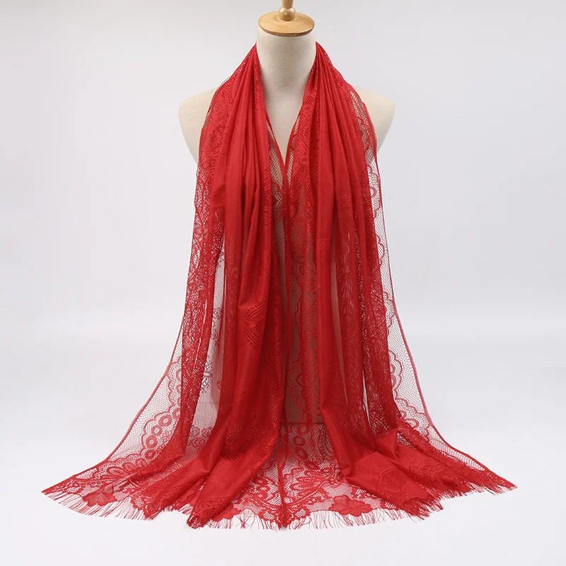 

2020 New hot sale women fashion lace polyester scarf spring summer hollowed headscarf 75*180cm hijabs wholesale VS173