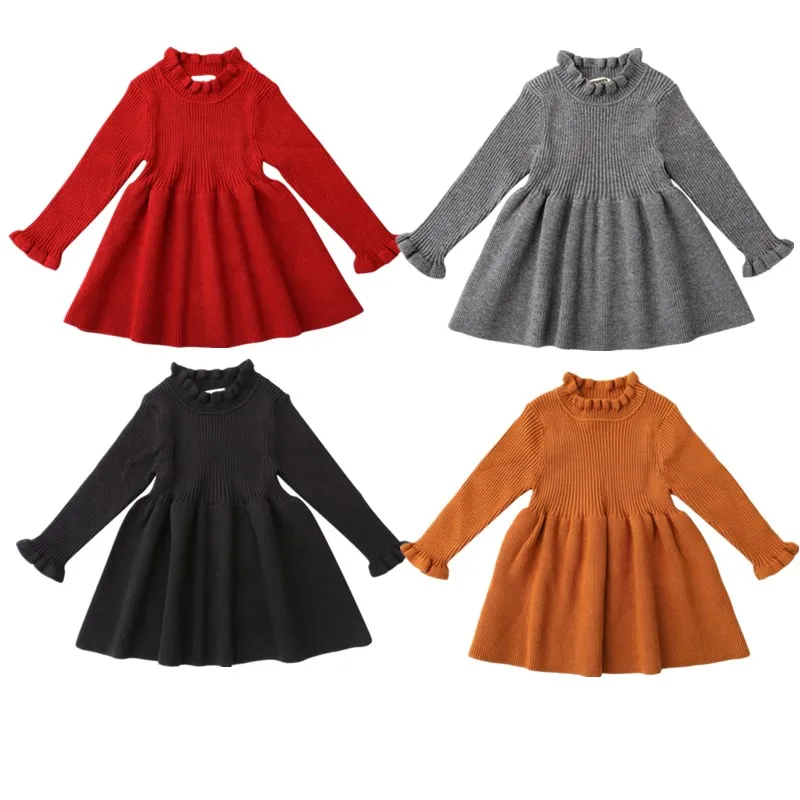 Лимит 100, осенне-зимняя детская одежда для маленьких девочек, теплое платье принцессы с оборками, вязаное платье-пачка