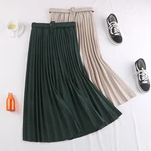 Зеленая, черная, серая плиссированная трапециевидная зимняя винтажная юбка для женщин, Женская рабочая одежда, юбки для женщин, saia saias, эластичная высокая талия