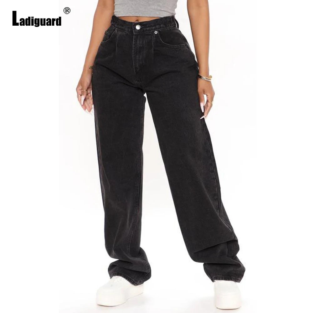 jeans pant Ladiguard Sexy Fashion Wide Leg Pants High Cut Women's Jeans Hole Ripped Denim Pants Vintage Shredded Denim pants Vaqueros Mujer buckle jeans