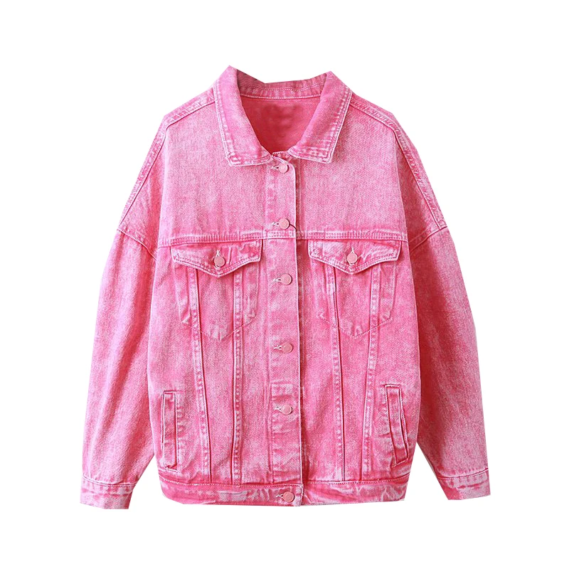 Джинсовая куртка Boyfriend, осенняя Женская куртка, розовый, черный, с отворотом, однобортная, Kurtka, розовая джинсовая куртка, уличная куртка, Jaqueta, джинсы Rosa