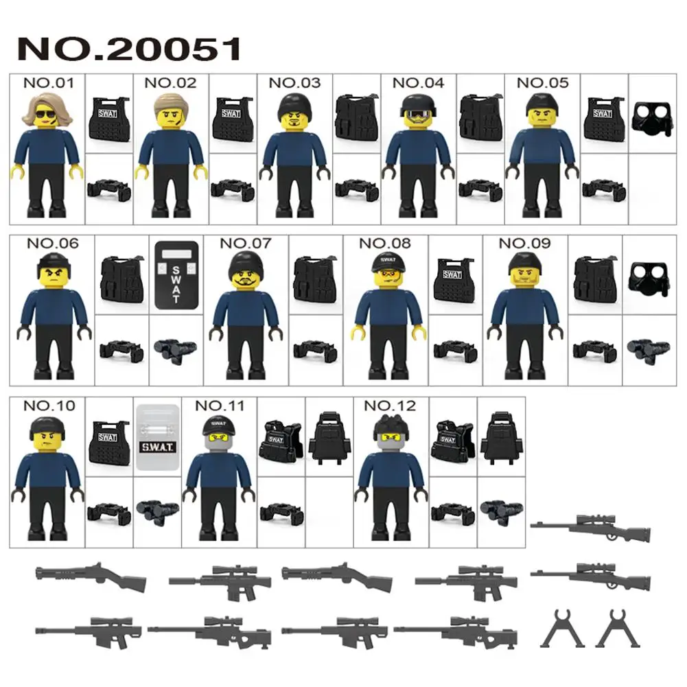 12PCS Set Police City Dolls Armed Figures legoingly Building Blocks with A Variety of Shapes and 2