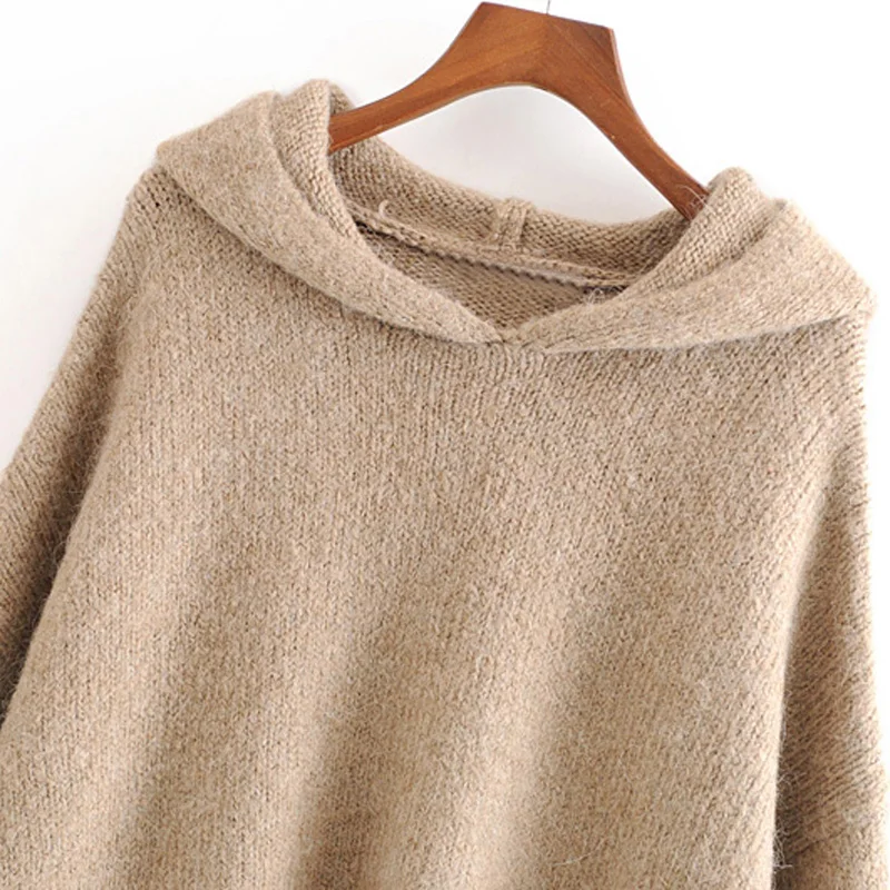 ZOEPO Winter Solid Sweaters Women Fashion Loose Hooded Sweater Women Elegant Oversize Long Sleeve Sweaters Female Ladies JAD