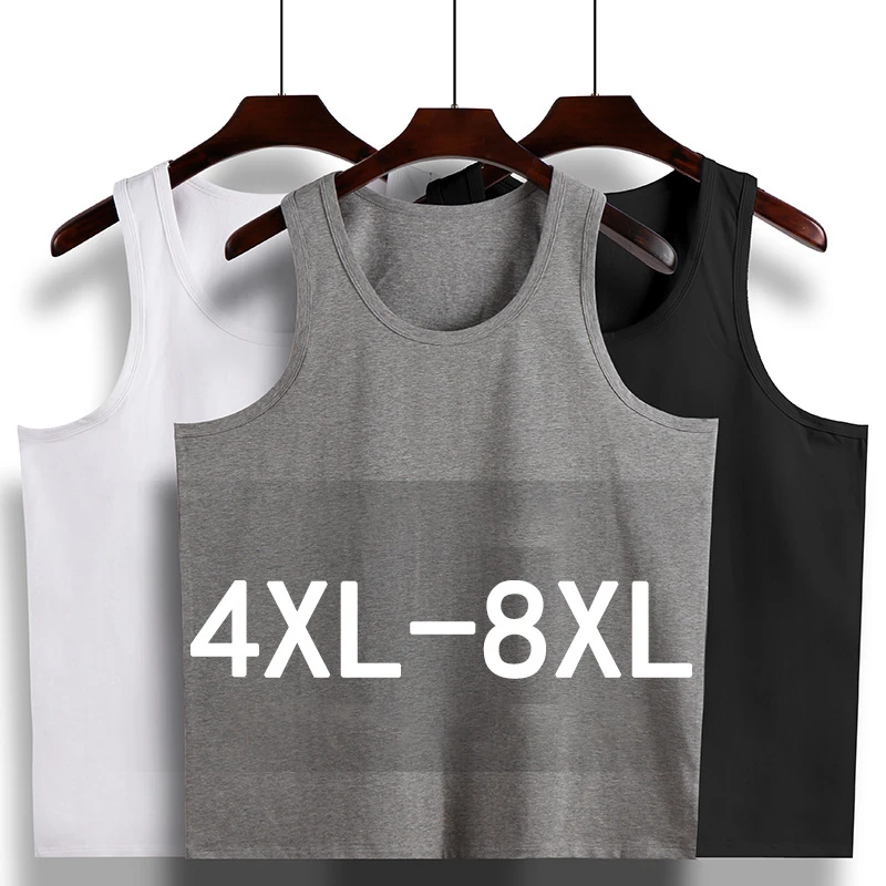 Big Size 8XL Cotton Mens Underwear Sleeveless Tank Tops Solid Vest Undershirts O-neck Workout T-shirt Men's Singlet Underwear