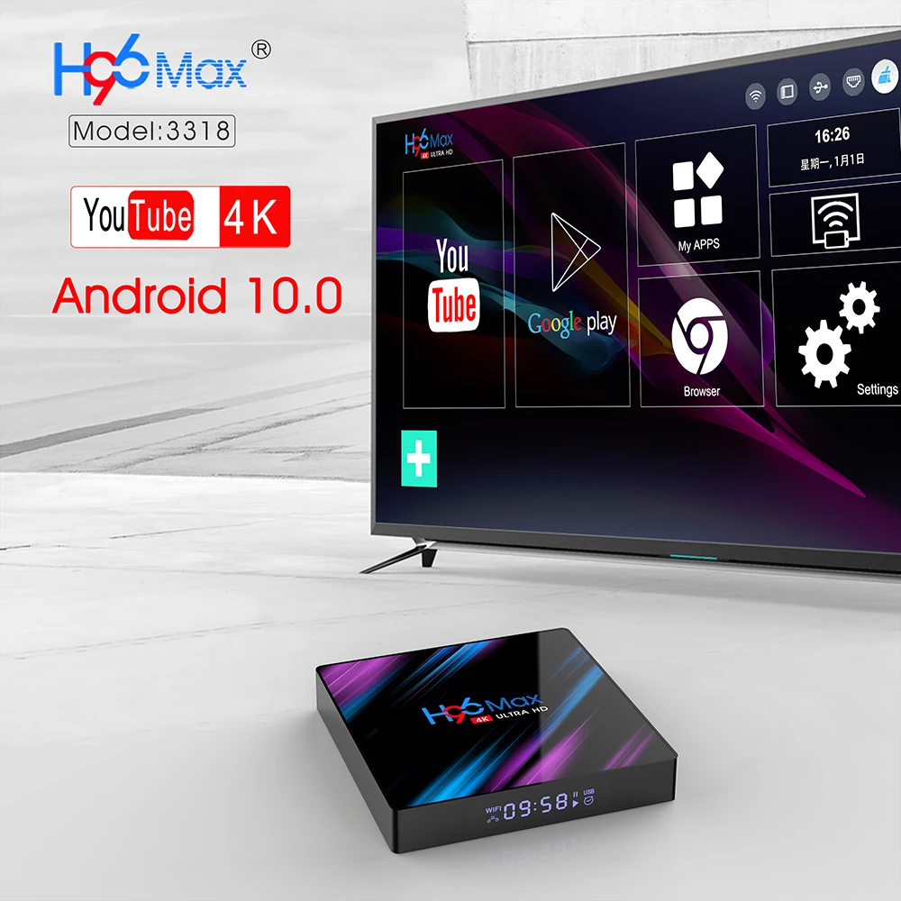 H96 MAX Android 10 Smart TV Box 4 Гб Оперативная память 32GB RK3318 медиа проигрыватель 4K голосового
