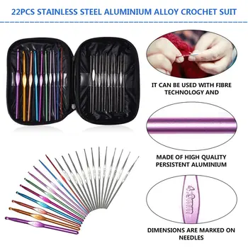 

22 Pcs/Set Ergonomic Multi Colour Stainless Steel Crochet Hooks Yarn Knitting Needles 2-8mm Sewing Tools with Case Dropshipping