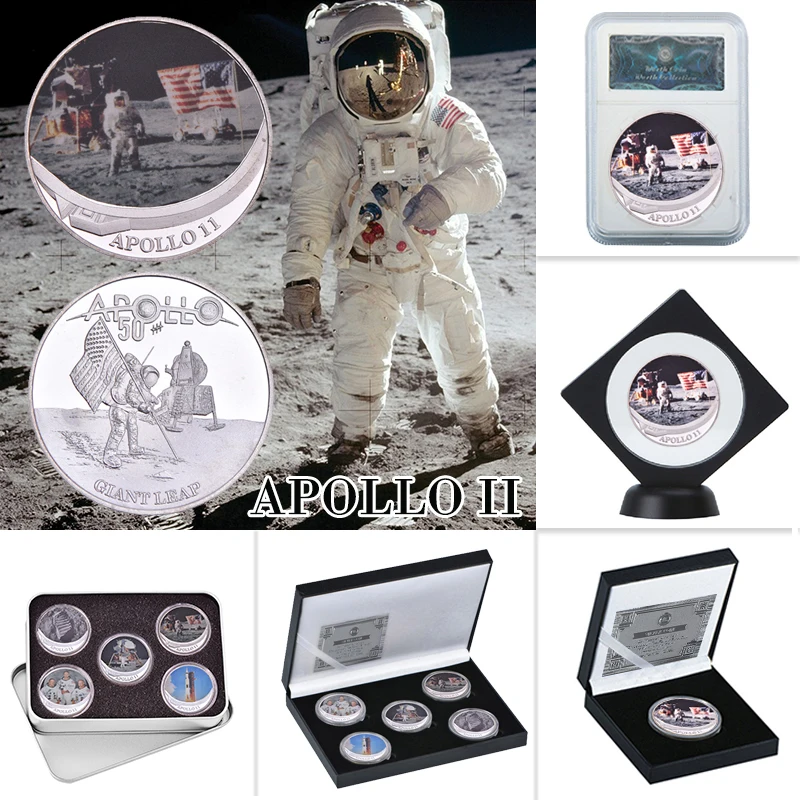 Серебряные коллекционные монеты WR Apollo 11 50 лет с держателем для монет вызов США