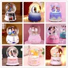 Crystal Ball Music Box Pink Girl Lovers Star Moon Rainbow Unicorn Glowing Snowflakes Music Box Home Decoration Desktop Ornament 1