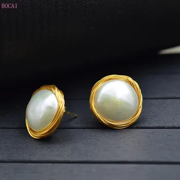 

big freshwater pearl earrings manual winding earring color preserving allergy S925 silver needle fashion women's jewelry
