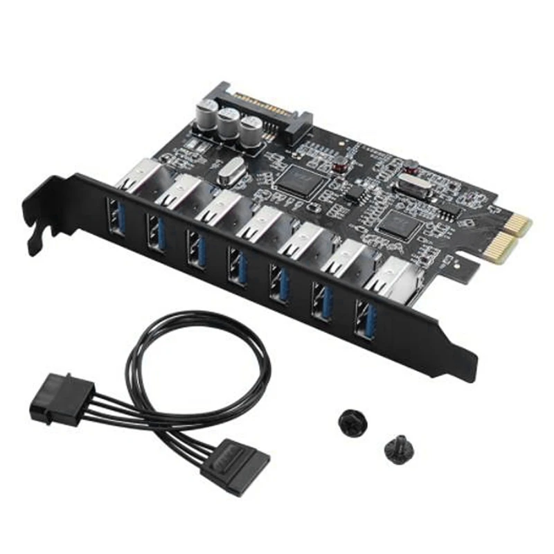 Adaptador de tarjeta de expansión USB 3,0 PCI-E, Hub con 7 puertos USB 3,0, controlador externo, extensión PCI-E, tarjeta PCI Express