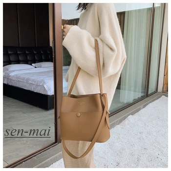 

sen-mai casaul buckets bag for women designer shoulder bags luxury soft pu leather crossbody bag large capacity totes ladies big