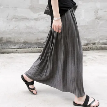 

Casual Ladies Skirts Korea Cotton Loose Pleated Skirt Women Retro High Waist Skirt Female Harajuku Long Skirts Faldas Mujer Moda