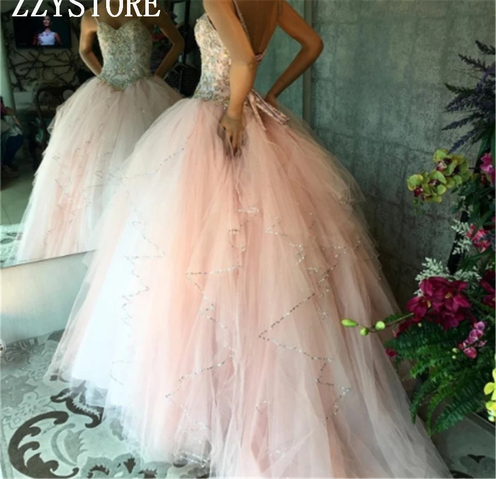 Розовое роскошное бальное платье пышные платья плюс размер сексуальное выпускное нарядное платье с бусами Vestidos de Debutante платья Ballkleid