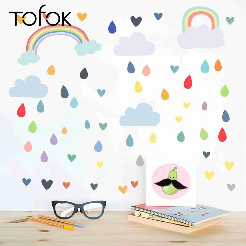 Tofok мультфильм капли дождя облака DIY домашняя Наклейка на стену в скандинавском стиле Ins детская комната художественные наклейки водонепроницаемые обои в детскую Декор