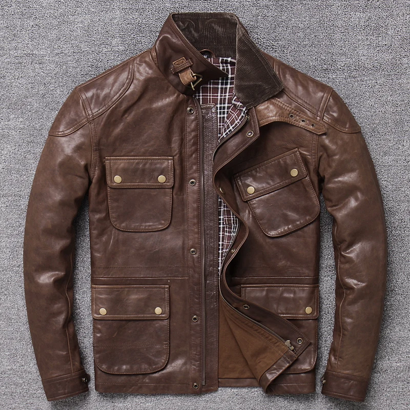 

Autumn And Winter New Style First Layer Oil Wax Sheep Leather Genuine Leather Clothes Men's Workwear Short Slim Fit Jacket