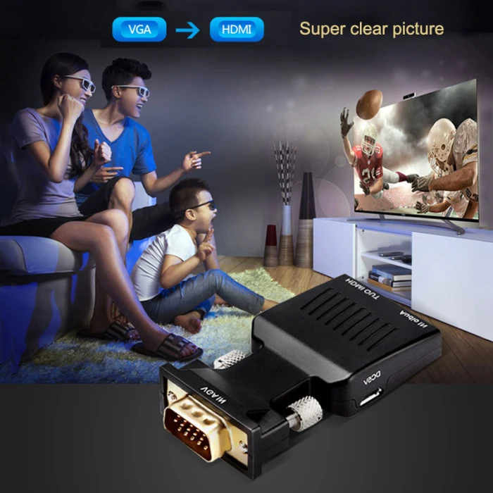 VGA в HDMI адаптер 1080P конвертер «Папа-мама» с 3,5 мм аудио входом@ JH