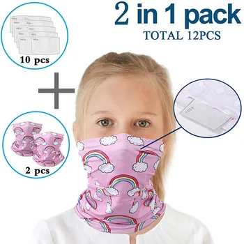 

12pcs Face Cover Kids Outdoor Sports Turban Scarf Bicycle Neck Tube Bandana Face Dust Print Headscarf Sun Protection Ring Wraps