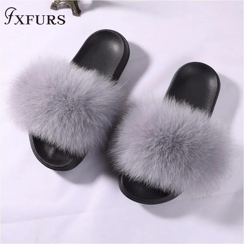 FXFURS/женские шлепанцы из 100% натурального Лисьего меха летние модные меховые