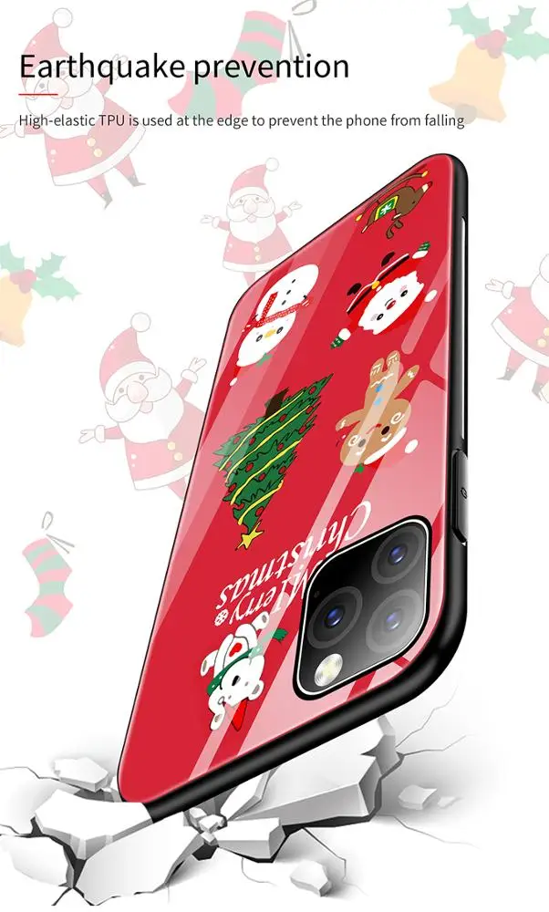 Стеклянный чехол для телефона с рождественским оленем для iPhone 11 Pro Max XSmax XR XS X 10 8 7 Роскошный милый силиконовый чехол Coque Funda