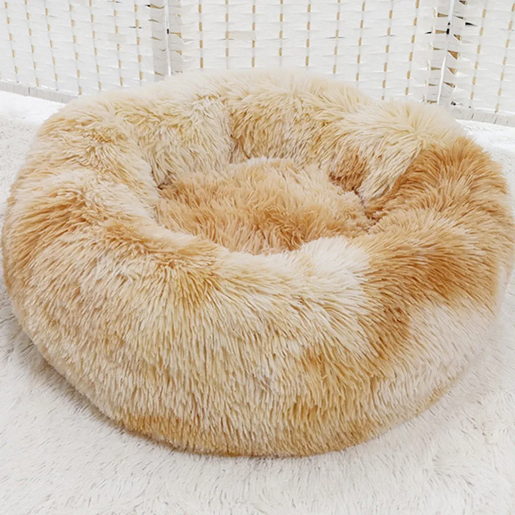 Супер мягкая кровать для питомца собаки круглая кошка зимний теплый спальный мешок длинная плюшевая подушка для щенка коврик переносные товары для кошек Прямая поставка