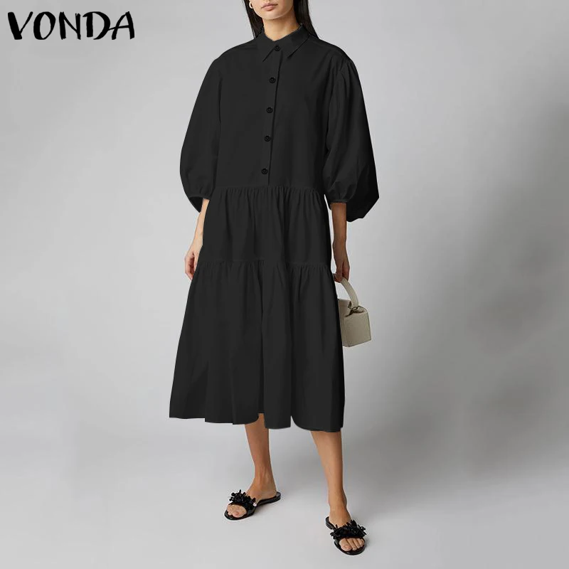 VONDA белый Макси длинное платье Для женщин V образным вырезом Фонари рукава вечерние платье в богемном стиле, большого размера, Vestidos, летний сарафан Femme Халат