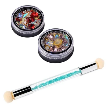 

2 Box 3D Nail Ornaments Mixed Diy Nail Art Decoration & 1Pcs Nail Art Brush, Dual Tipped Ombre Nail Art Sponge Brush