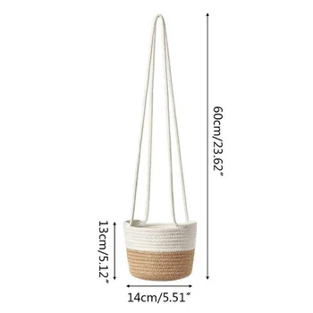 

Handwoven Hanging Planter Plant Basket with Jute Cotton Cord Indoor Flower Pot Home Decor JA55