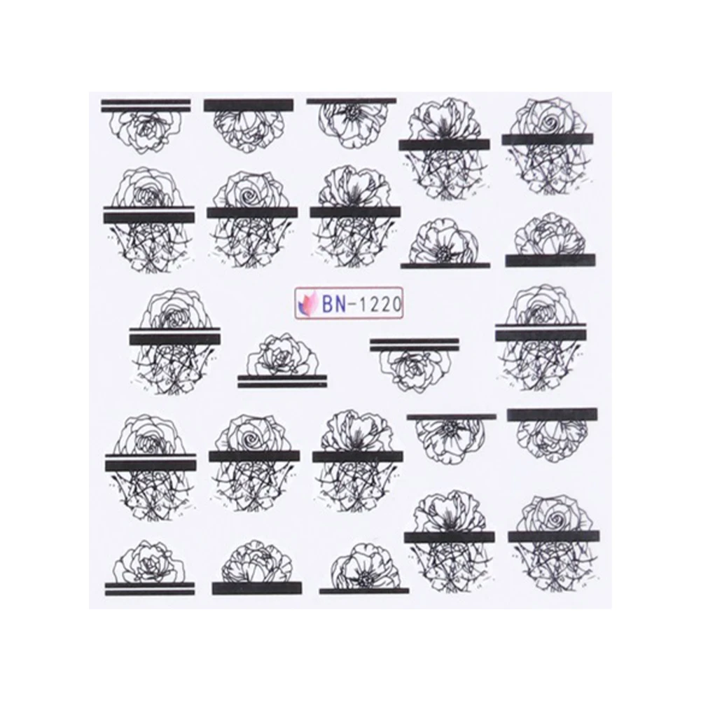 2 шт./партия черно-белые цветы наклейки для ногтей зеленые листья водная наклейка слайдер DIY Дизайн ногтей салон обертывания маникюр декор - Цвет: 8