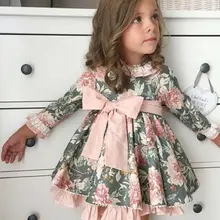 Модное кружевное платье-пачка с длинными рукавами и цветочным рисунком для маленьких девочек торжественное праздничное платье принцессы осенняя одежда