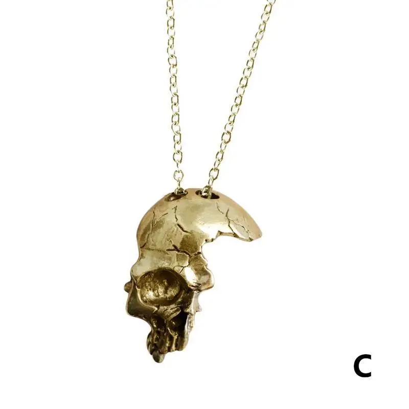 1 шт взрывы ретро Половина черепа ожерелье металлическая подвеска с черепом готические ювелирные изделия колье кулон череп ворона цепь Скелет тренд - Окраска металла: C